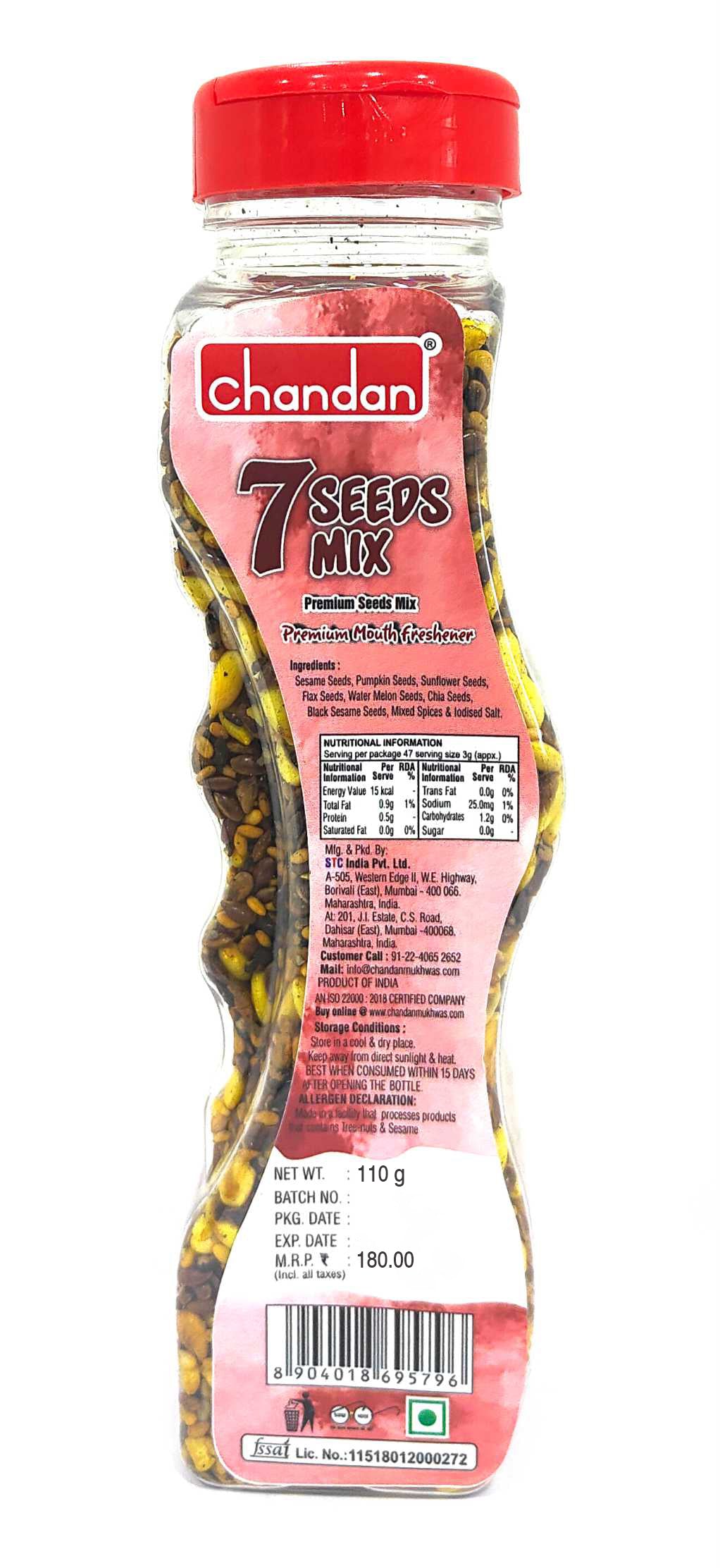 7 Seeds Mix | 110g Sesame Seeds | Pumpkin Seeds | Sunflower Seeds | Flax Seeds | Watermelon Seeds | Chia Seeds | Black Sesame Seeds | Mixed Spices | Iodised Salt | Mukhwas | Mouth Freshner