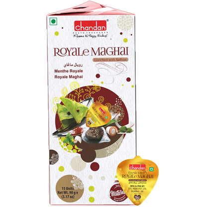 Royale Maghai Enriched with Saffron | Fresh Mint Paan Royal Maghai | 15 Pieces | 90 Grams | No Tobacco and No Artificial Colours